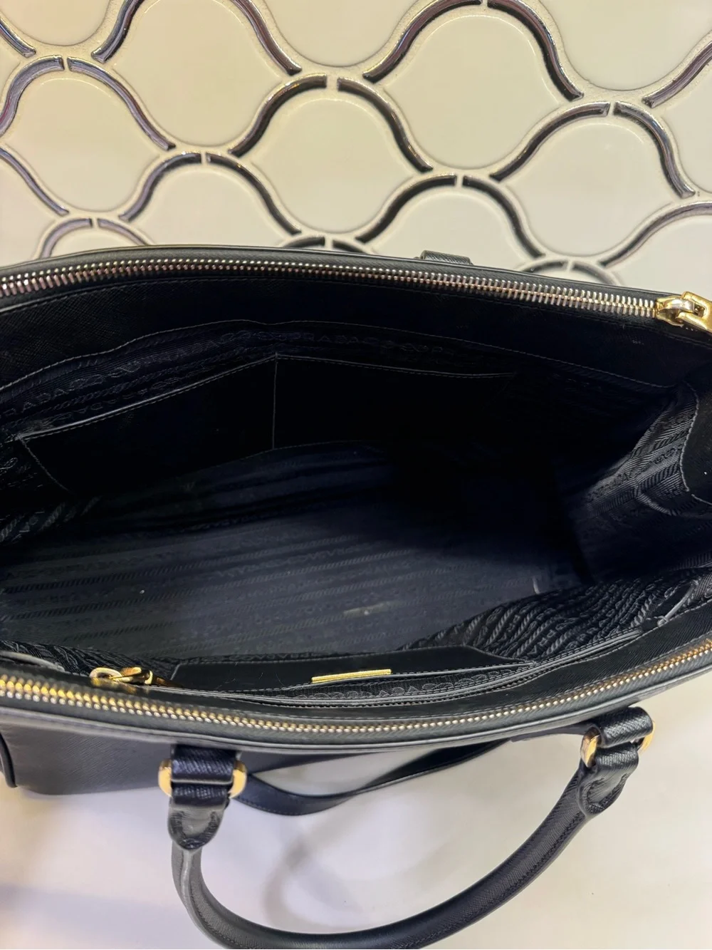 Authentic Prada Black Saffiano Leather Galleria Crossbody Bag with Gold Hardware